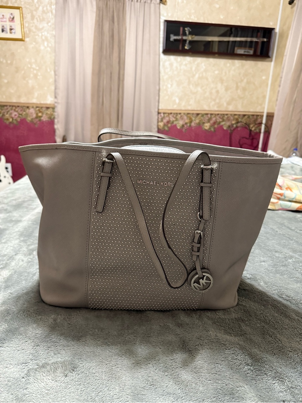 Michael Kors Taupe Perforated Leather Tote